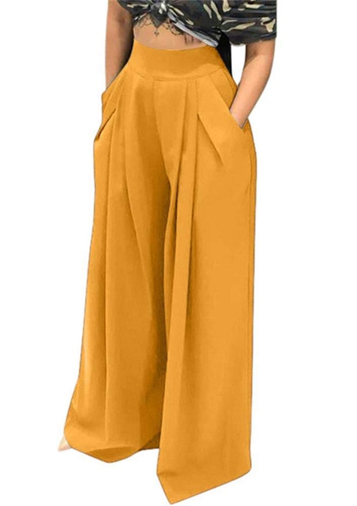 NRTHYE Womens Palazzo Long Pants High Waist Wide Leg Stretchy Loose Fit Casual Trousers with Pocket - Image 1